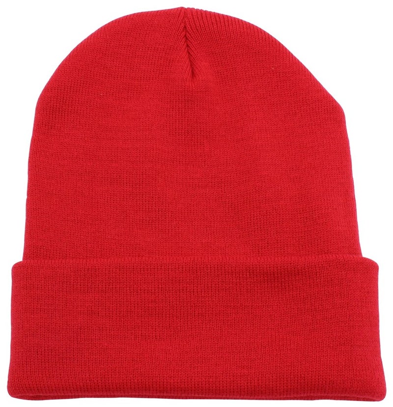 Top Level Beanie Men Women - Unisex Cuffed Plain Skull Knit Hat Cap, Red - Image 1